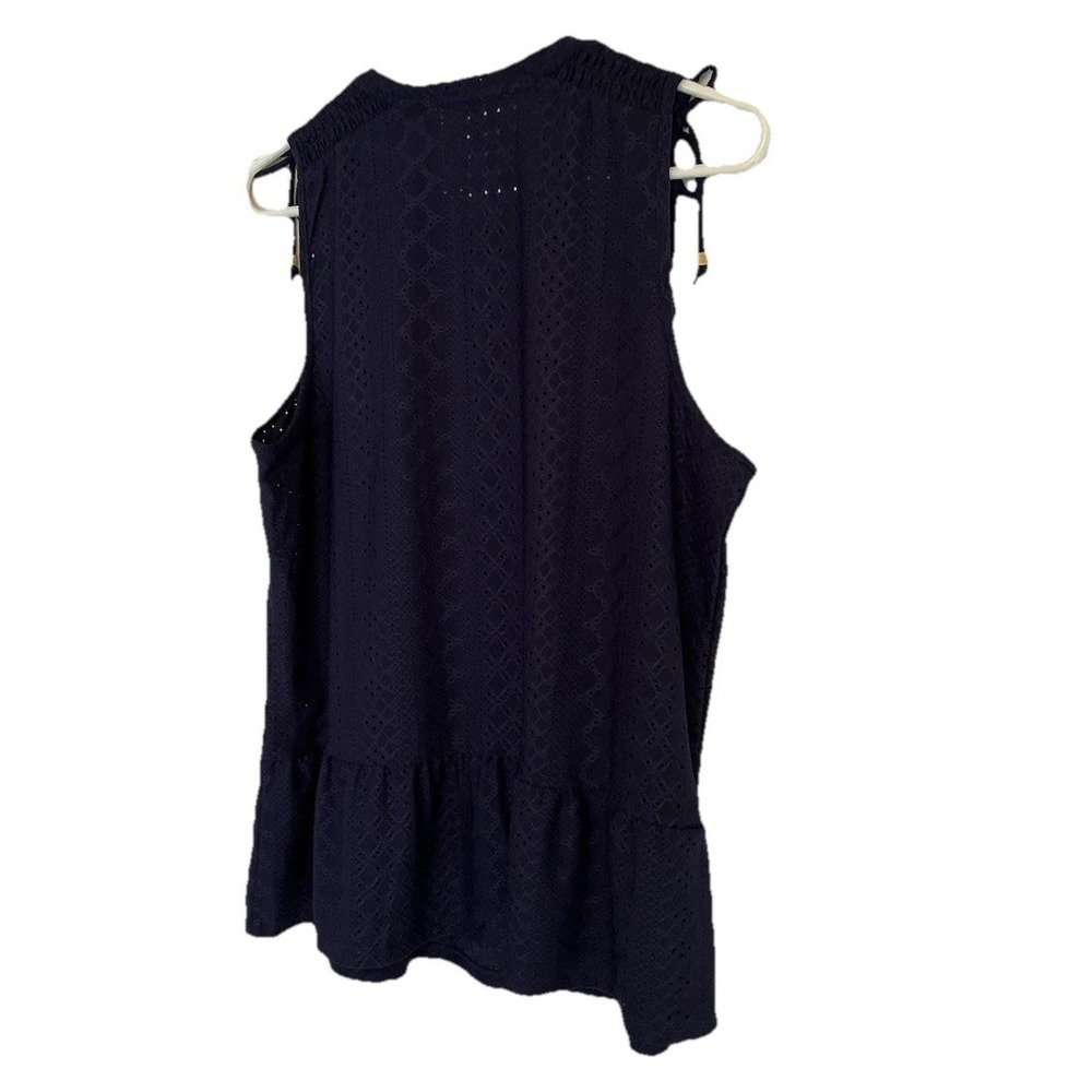 Michael Kors Stretch Women's Sleeveless Top Navy Blue Eyelet Ruffle Hem Size L - Picture 5 of 9